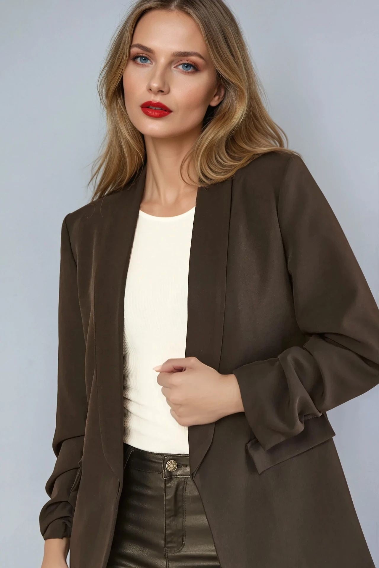 Black Blazer With Ruched Sleeves AL1497