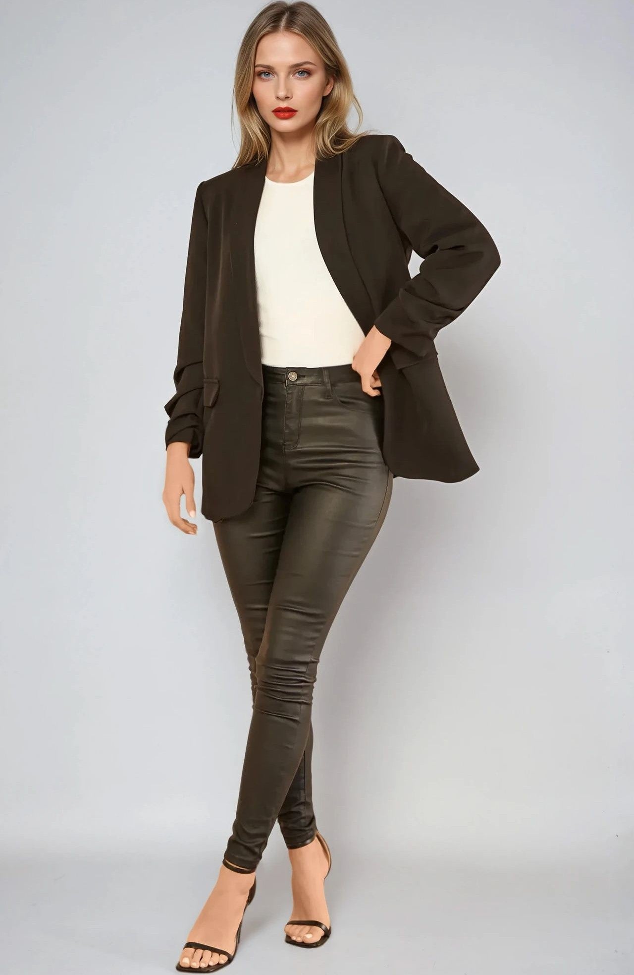 Black Blazer With Ruched Sleeves AL1497