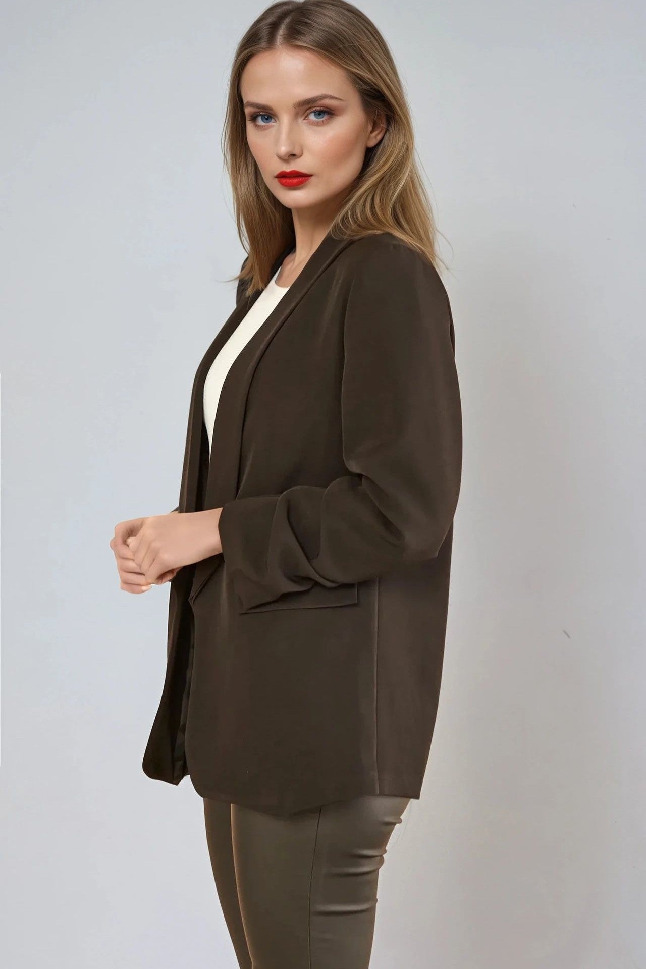 Black Blazer With Ruched Sleeves AL1497