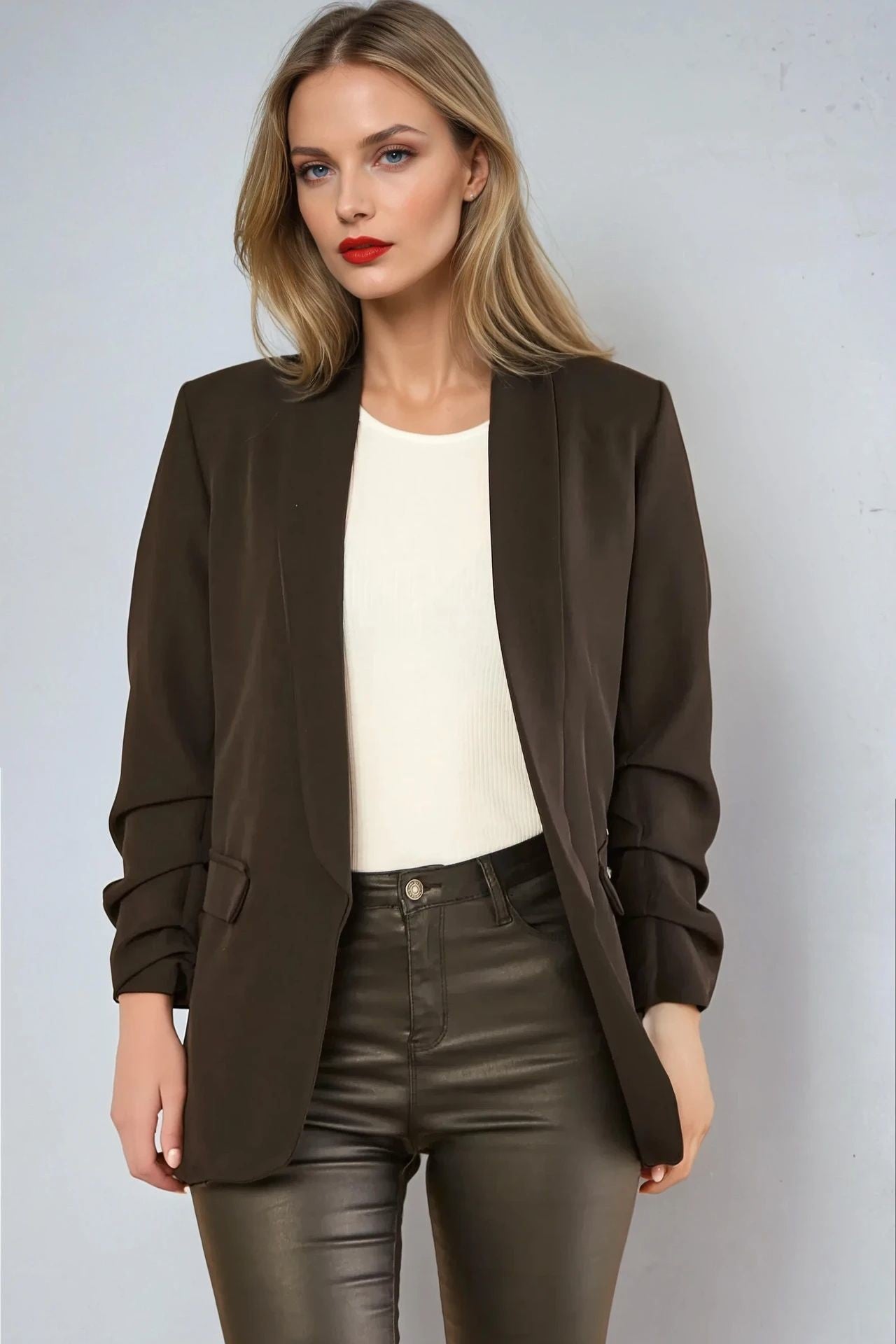 Black Blazer With Ruched Sleeves AL1497