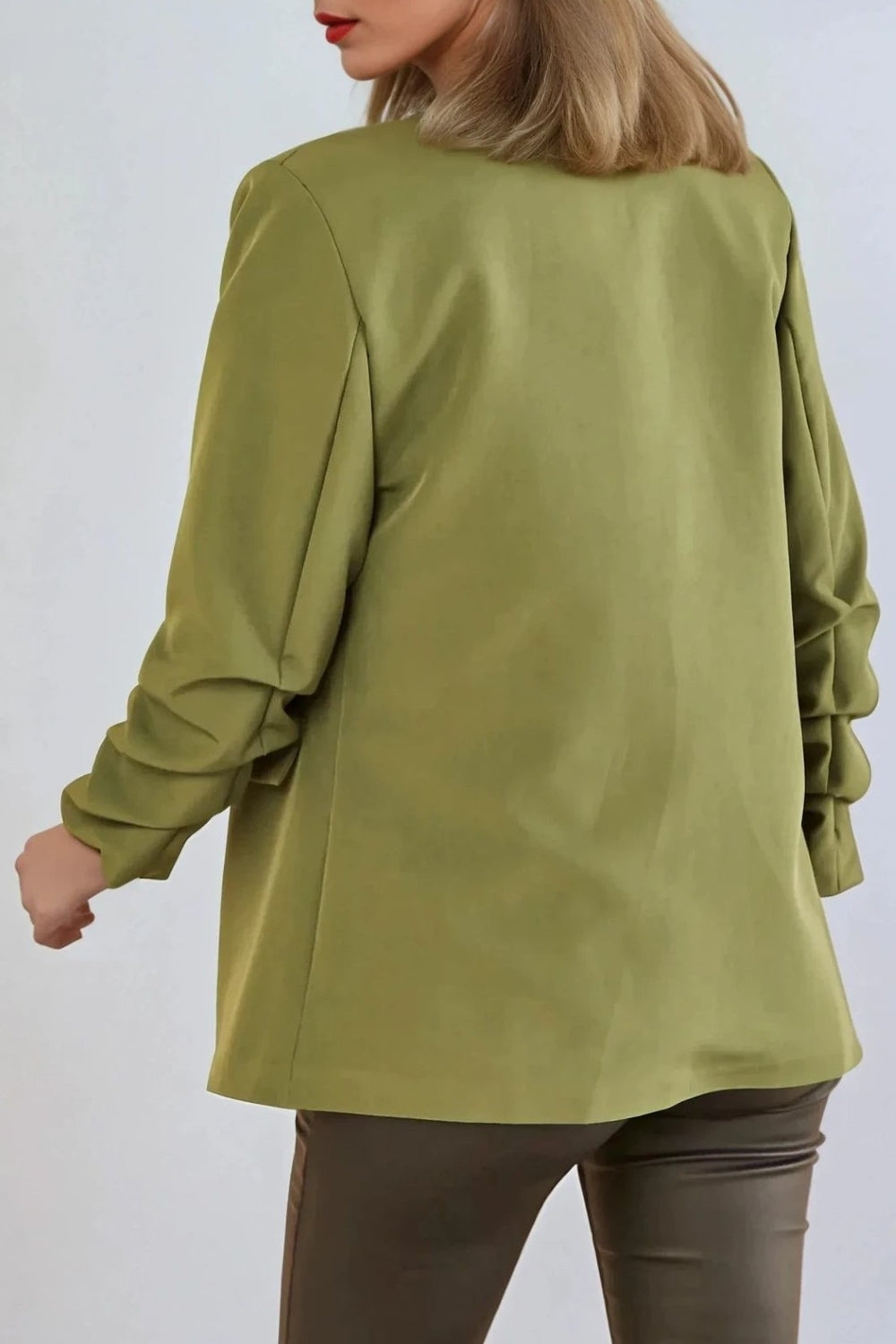 Khaki Blazer With Ruched Sleeves AL1497