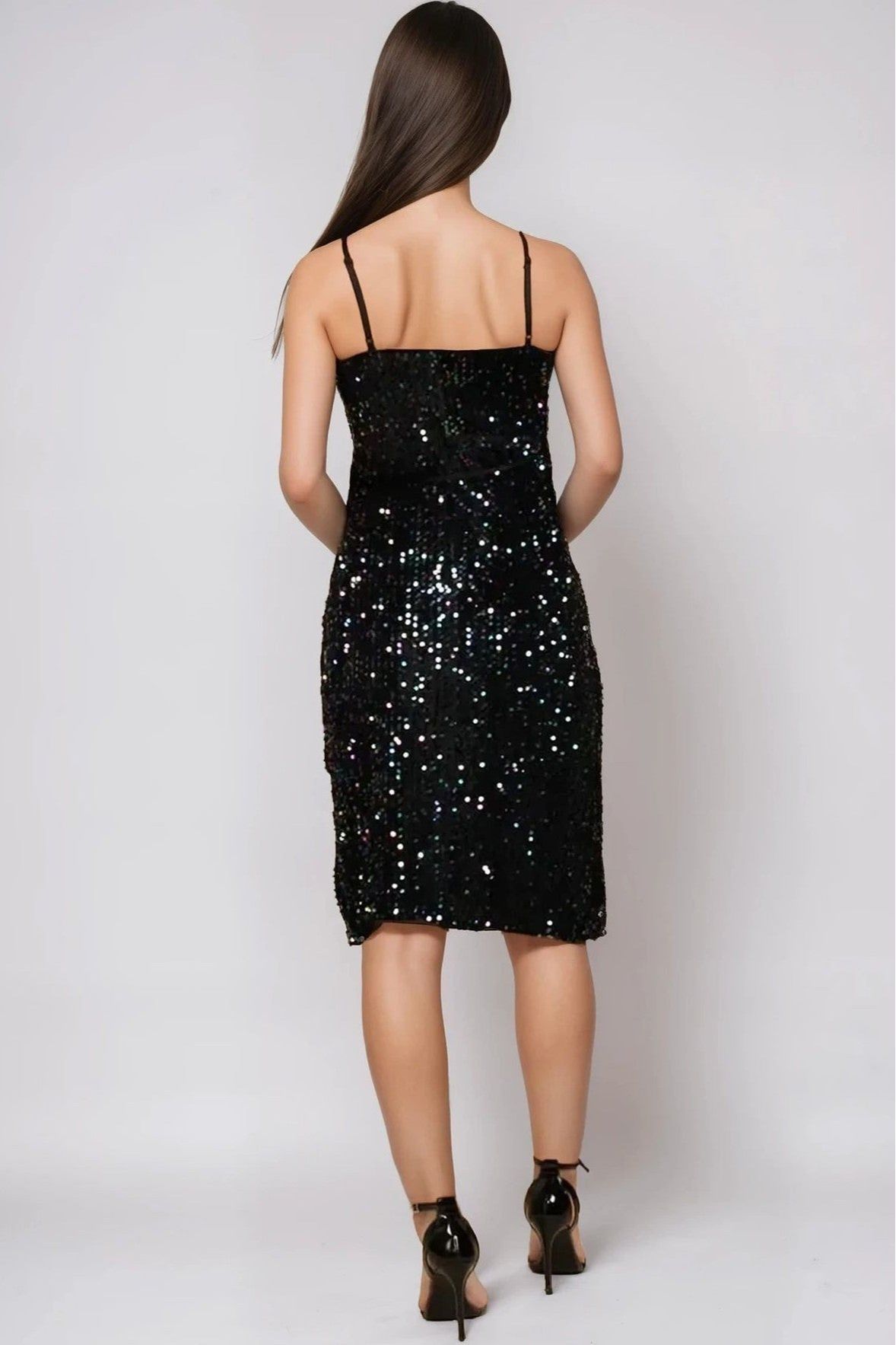 Black Sequin Velvet Mini Wrap Dress CHARLIZE
