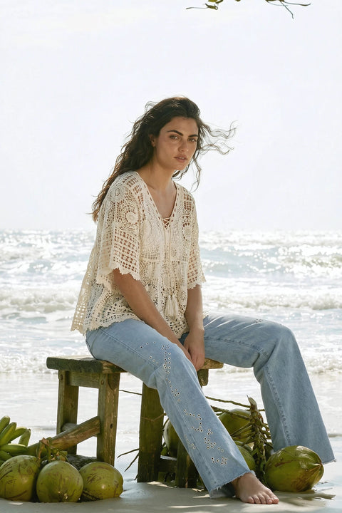 Light Blue Eyelet Embroidered Jeans by Aftershock London
