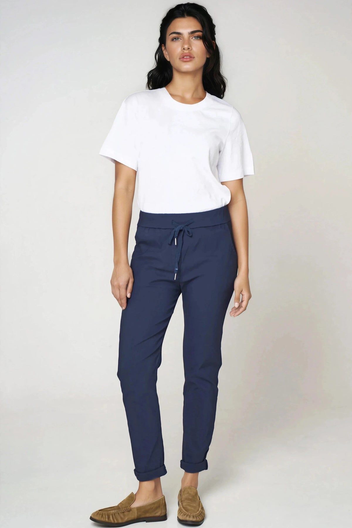 Navy Stretch Drawstring Trousers ALGL2245