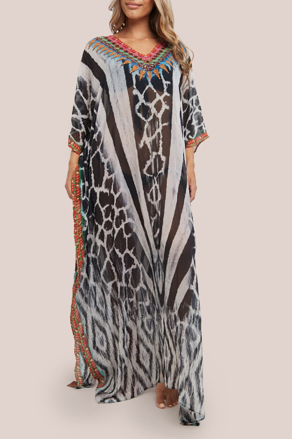 Black Maxi Beach Dress Kaftan AL1048