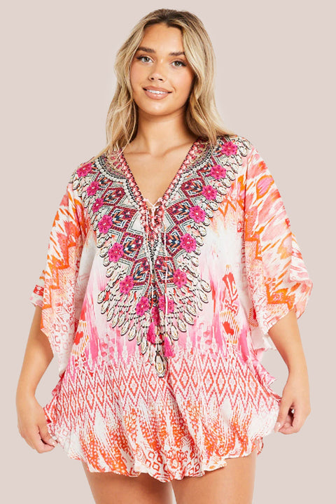 Pink Short Beach Dress Kaftan AL2423