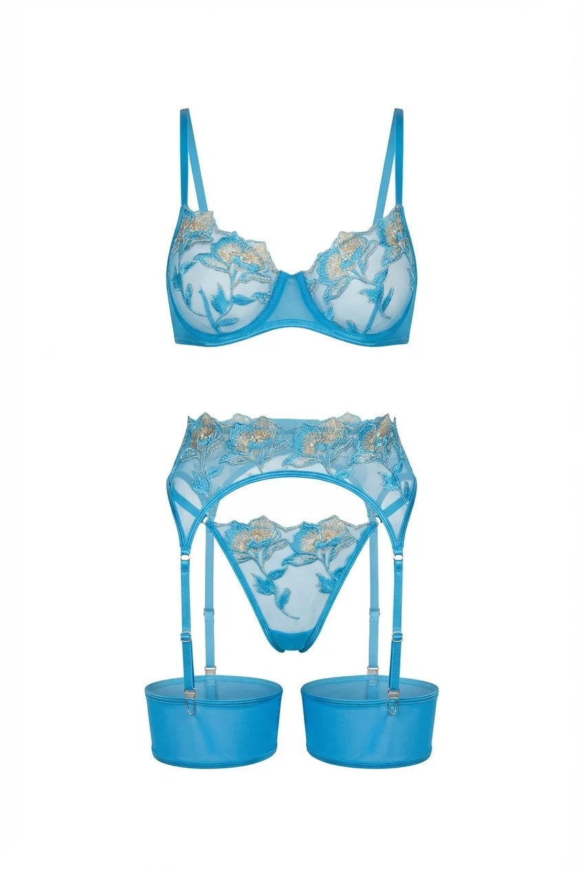 Arabella Sheer Embroidered Lingerie Set | Baby Blue LN-ARABELLA-BLUE