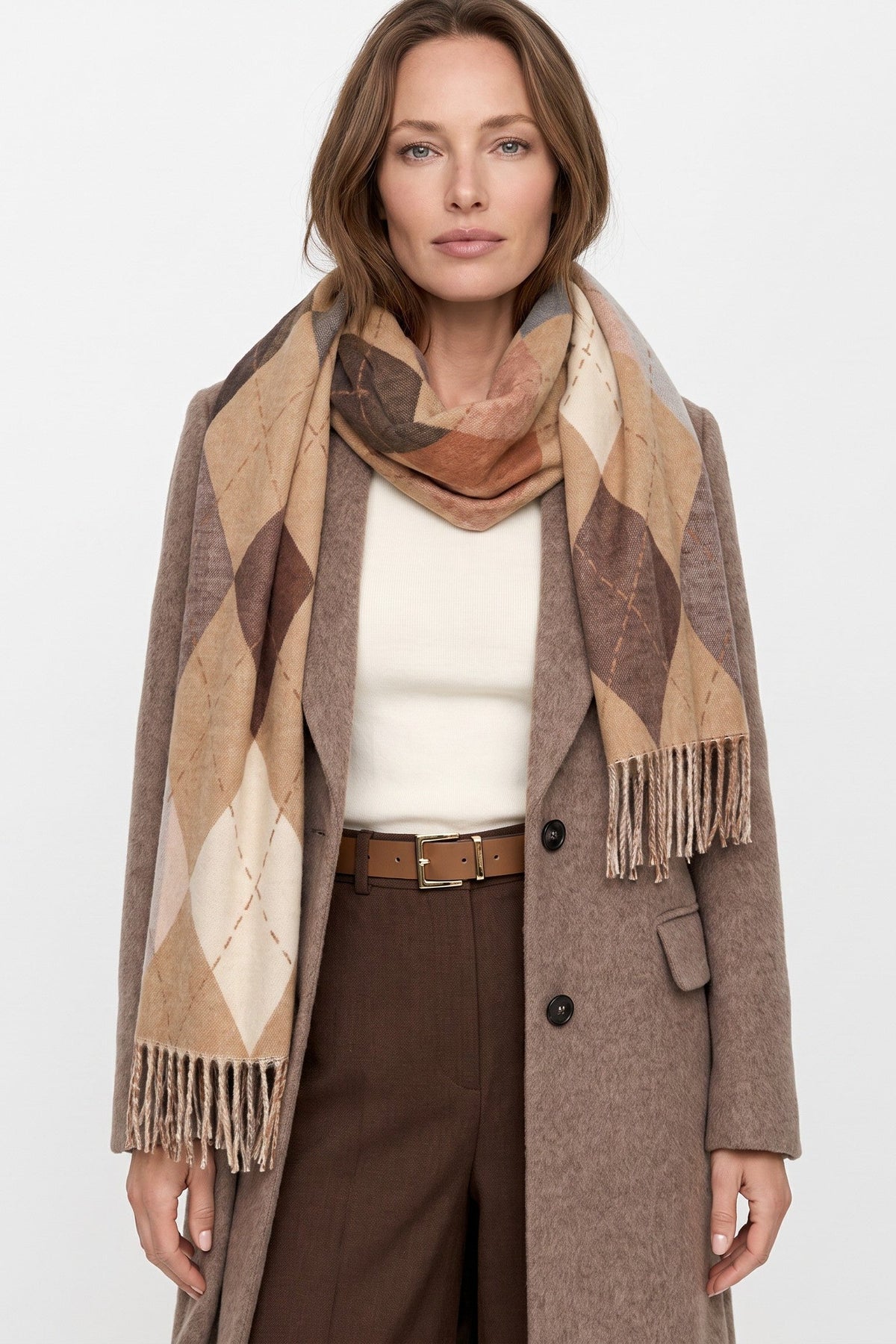 Beige Argyle Pattern Scarf ALNL261511039
