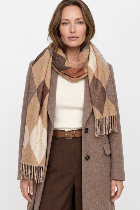 Beige Argyle Pattern Scarf by Aftershock London