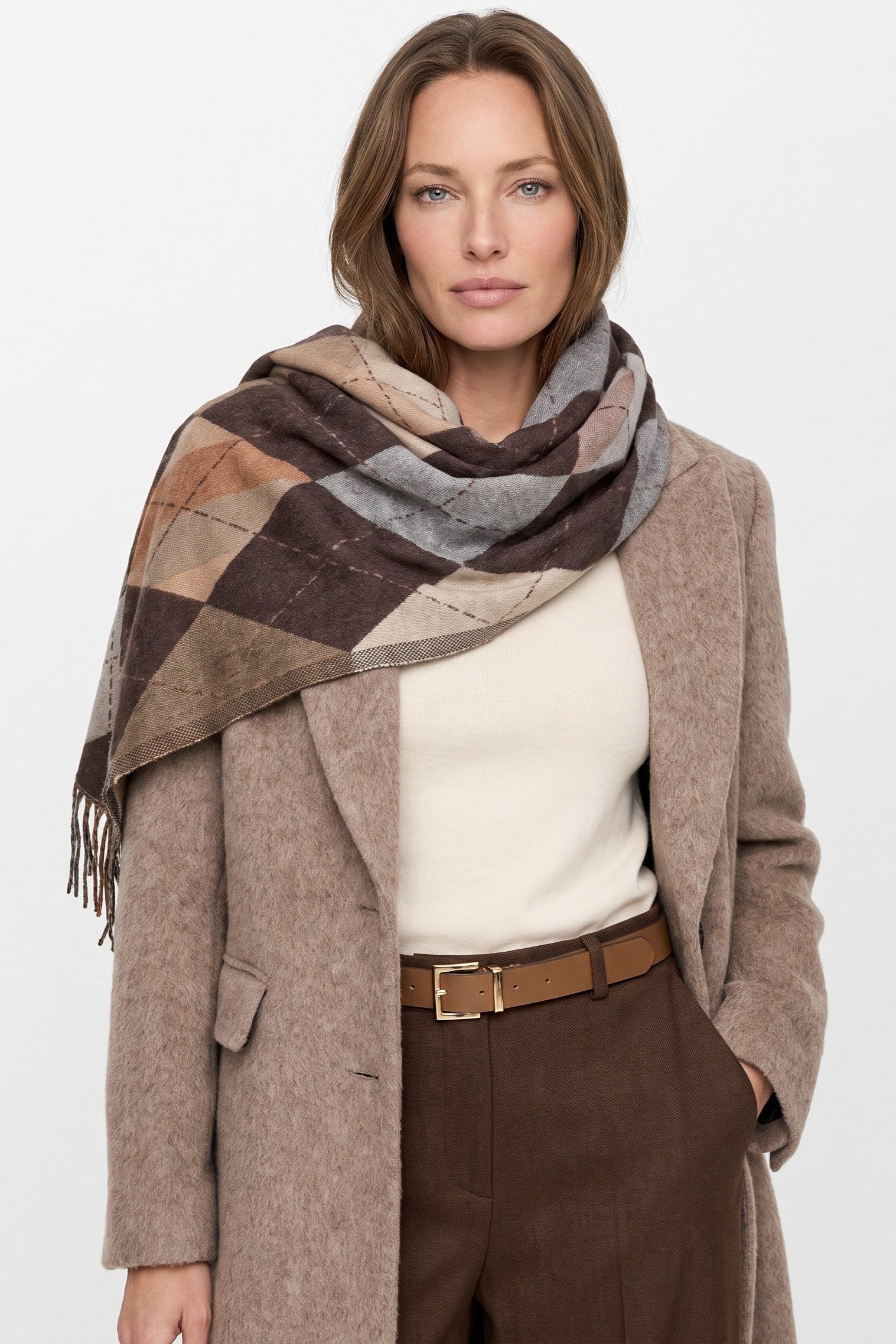 Brown Argyle Pattern Scarf ALNL261511030