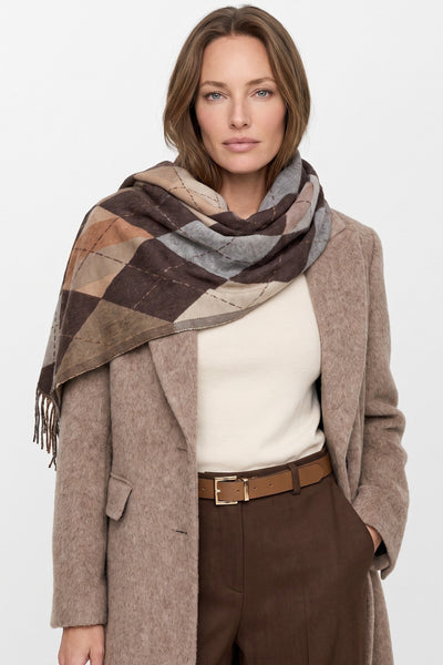Brown - Brown Argyle Pattern Scarf by Aftershock London