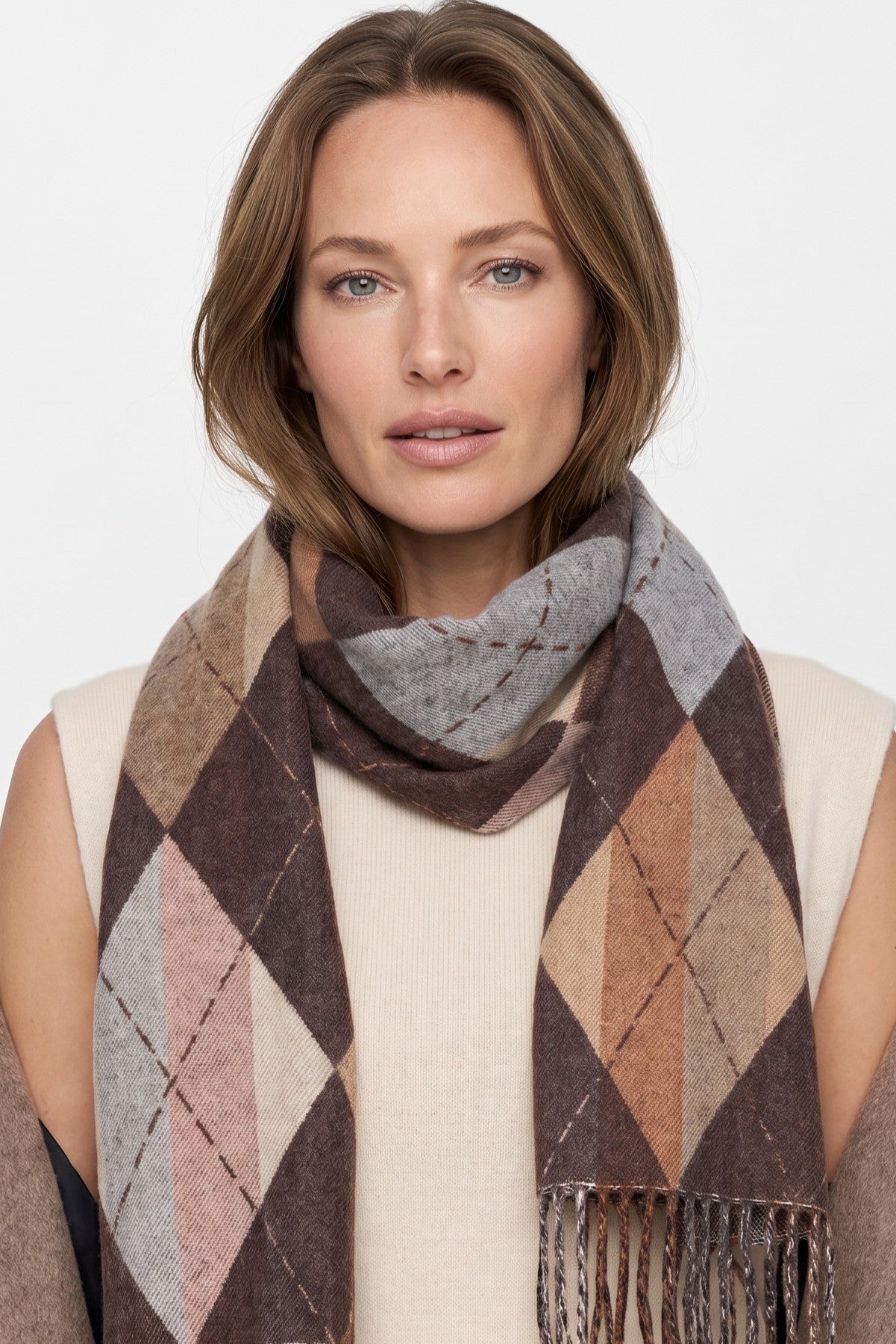 Brown Argyle Pattern Scarf ALNL261511030