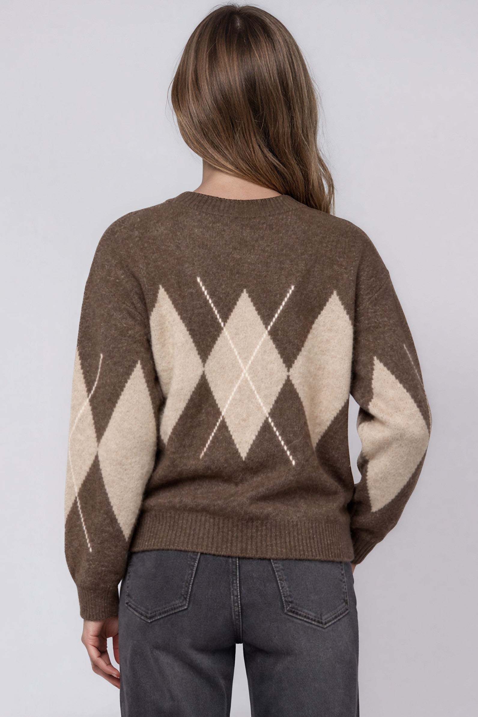 Brown Argyle Pattern Wool Blend Knit Jumper ALWF5844NV030
