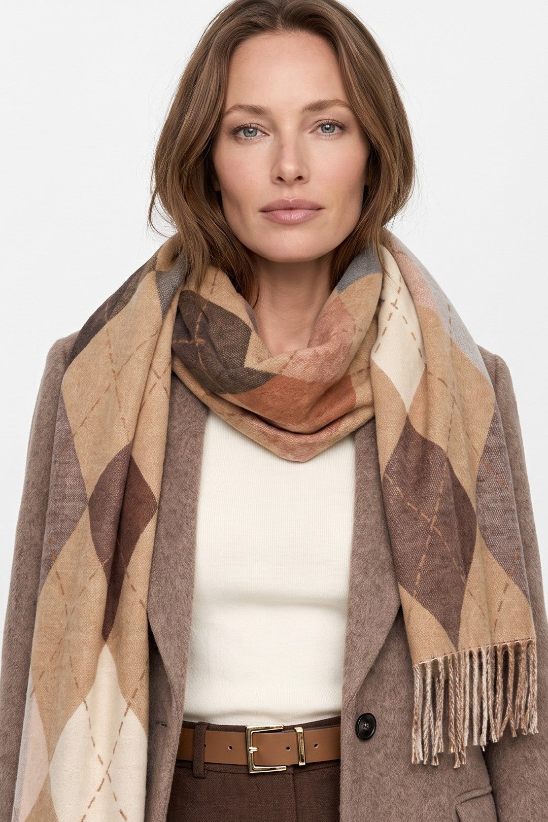 Beige Argyle Pattern Scarf ALNL261511039