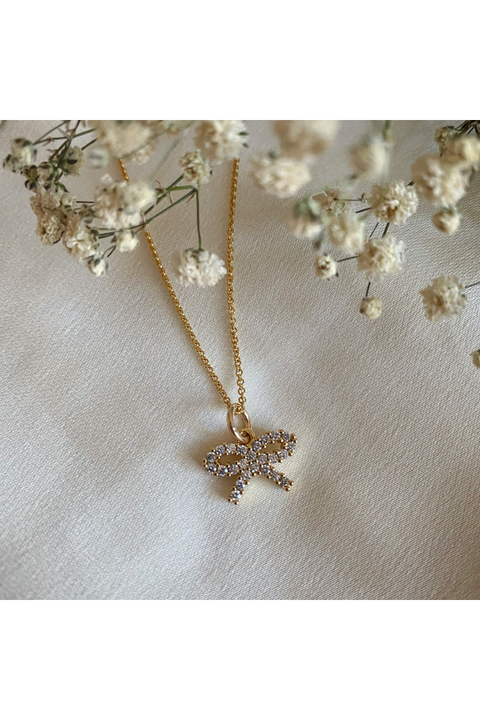 Wisteria London Audrey Dainty CZ Bow Necklace