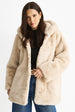 Stone Hooded Long Sleeve Faux Fur Jacket by Gini London