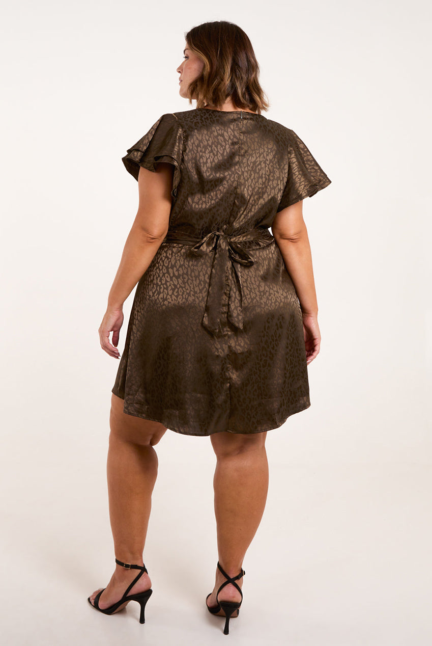 Curve Leopard Jacquard Frill Sleeve Mini Dress BC246713056