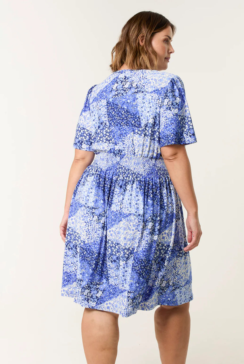 Curve Shirred Waist Button Mini Dress BC257705002A