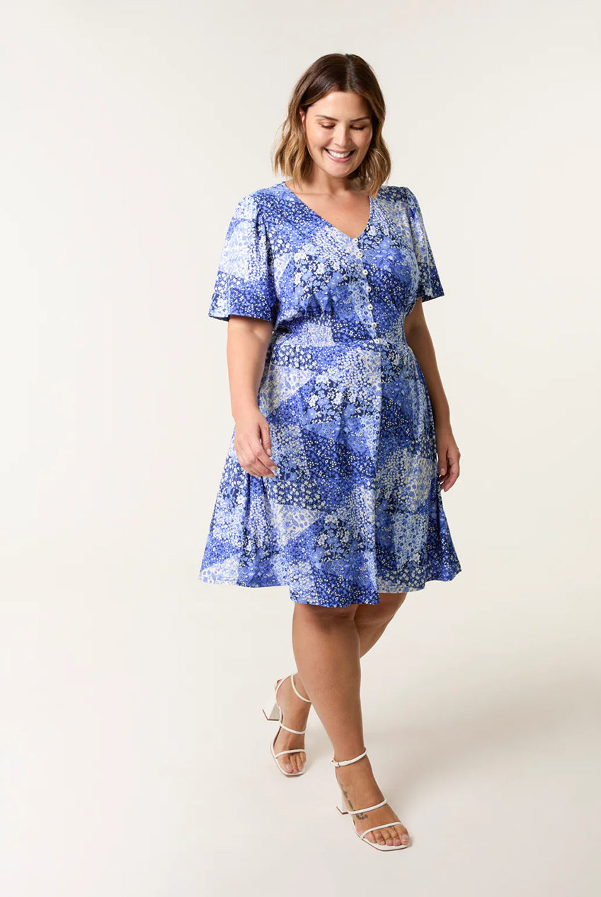 Curve Shirred Waist Button Mini Dress BC257705002A