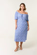 Curve Ditsy Print Milkmaid Stretch Crepe Midi Dress by Blue Vanilla