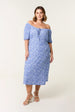 Curve Ditsy Print Milkmaid Stretch Crepe Midi Dress by Blue Vanilla