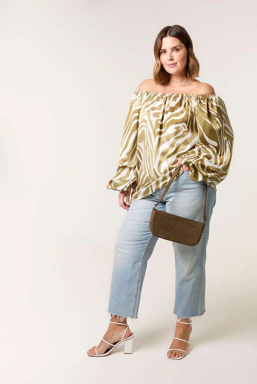 Curve Zebra Satin Ruched Bardot Top BC257715056A