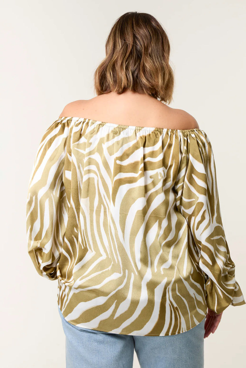 Curve Zebra Satin Ruched Bardot Top BC257715056A