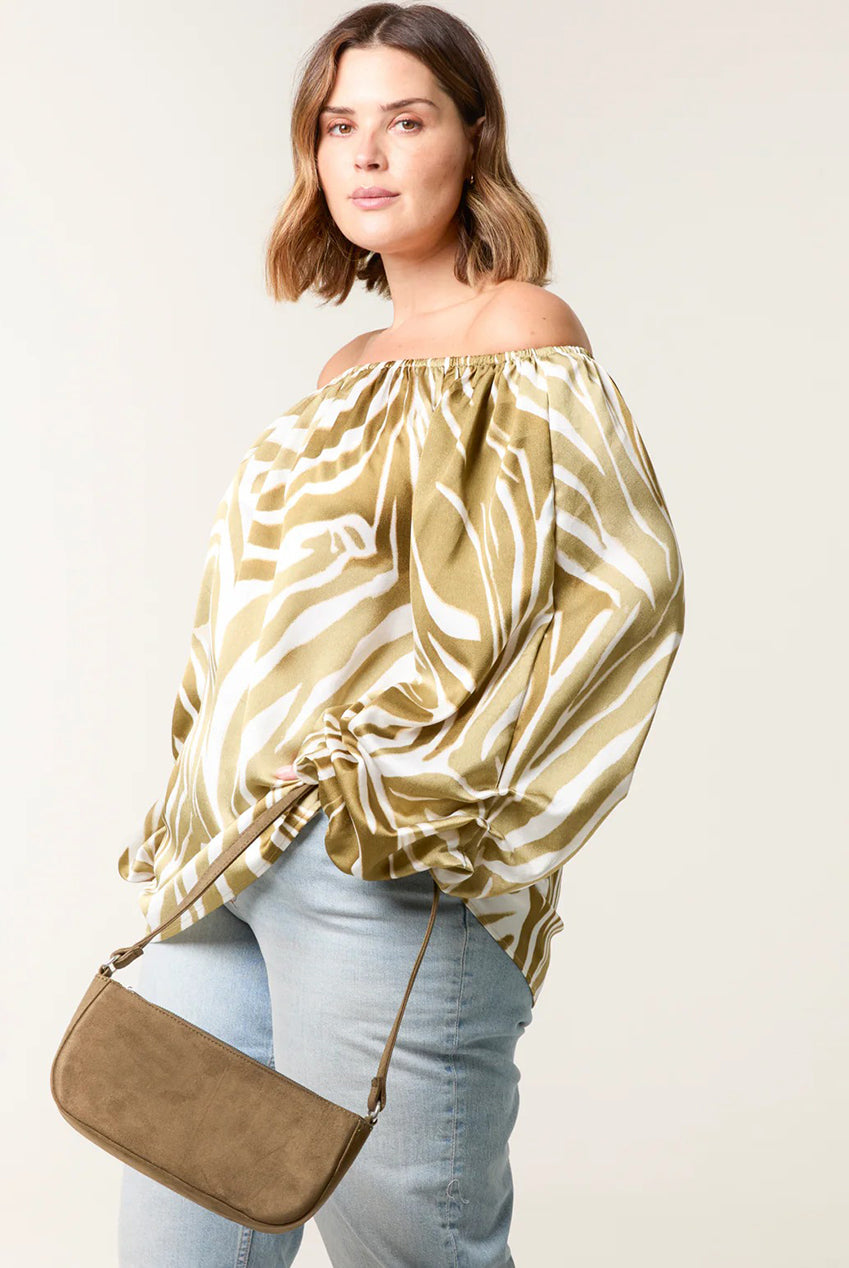Curve Zebra Satin Ruched Bardot Top BC257715056A