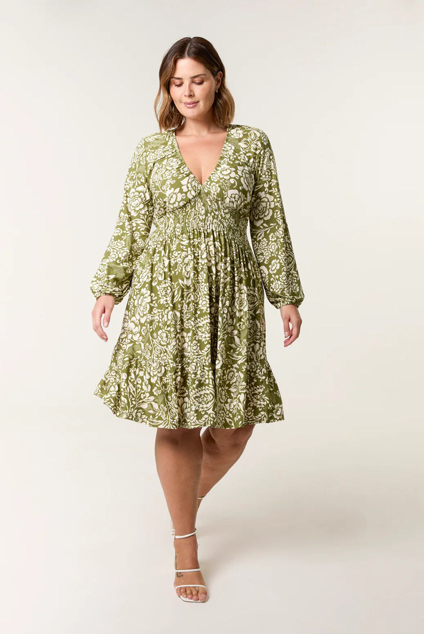Curve Shirred Neck Elastic Mini Dress BC5101056