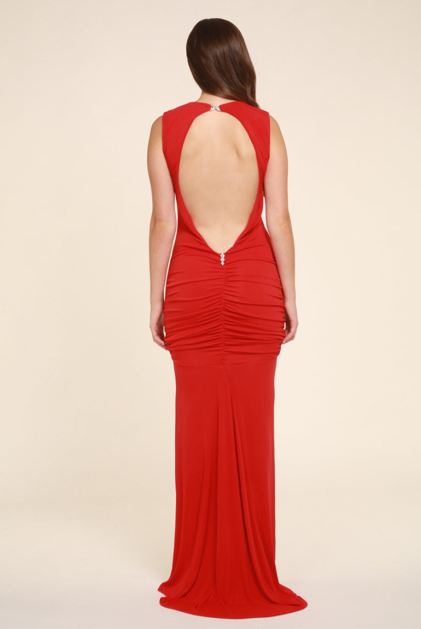 Bella Red Backless Sleeveless Maxi Dress With Train HG-BELLA-MAXI