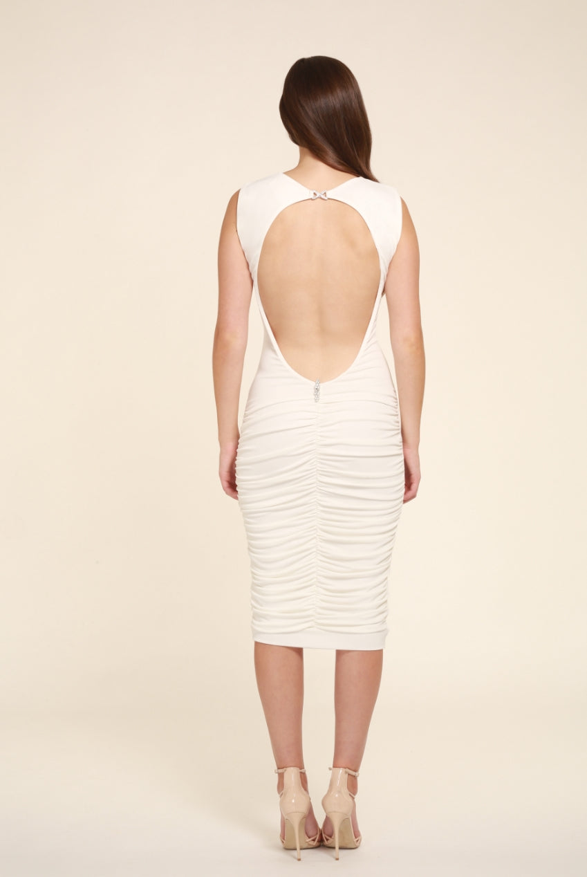 Bella White Ivory Backless Sleeveless Midi Dress BELLA-WHITE-MIDI