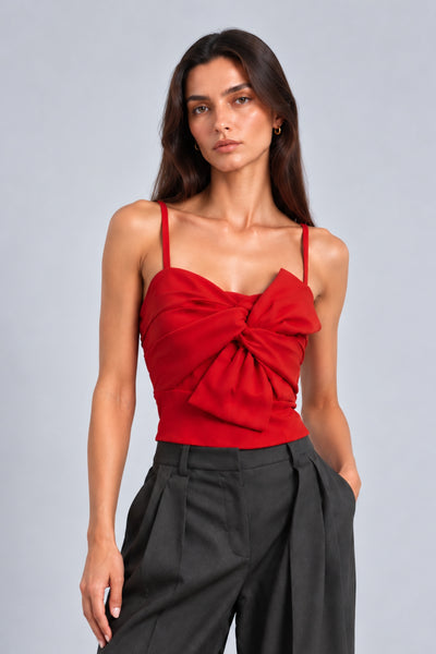 Red - Bexley Red Bow Top by Honor Gold