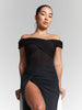 Rhea Black Pleated Bardot Bodysuit by InFlair