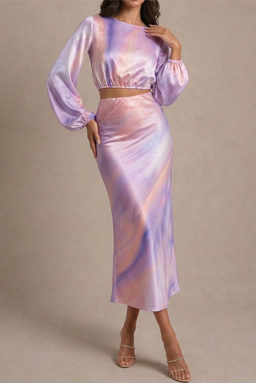 Satin Ombre Midi Slip Skirt In Multi BN1566SKMU