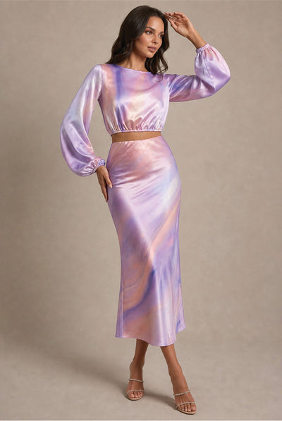 Multi - Satin Ombre Midi Slip Skirt In Multi by Chi Chi London