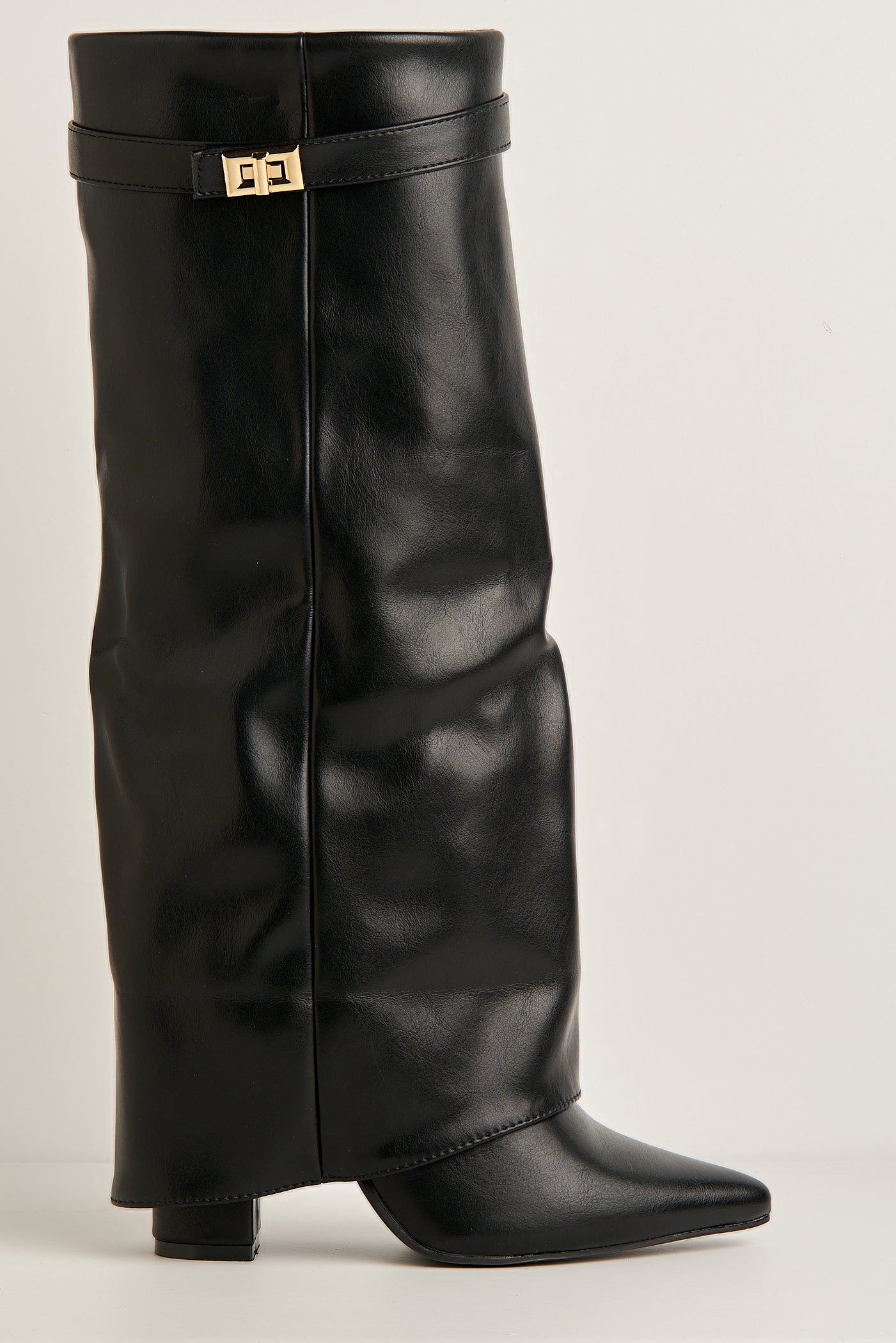 Ayla Block Heel Pointy Toe Gold Trim Buckle Collar Covered Calfboots In Black Matt BAILEYS14-BLKMT