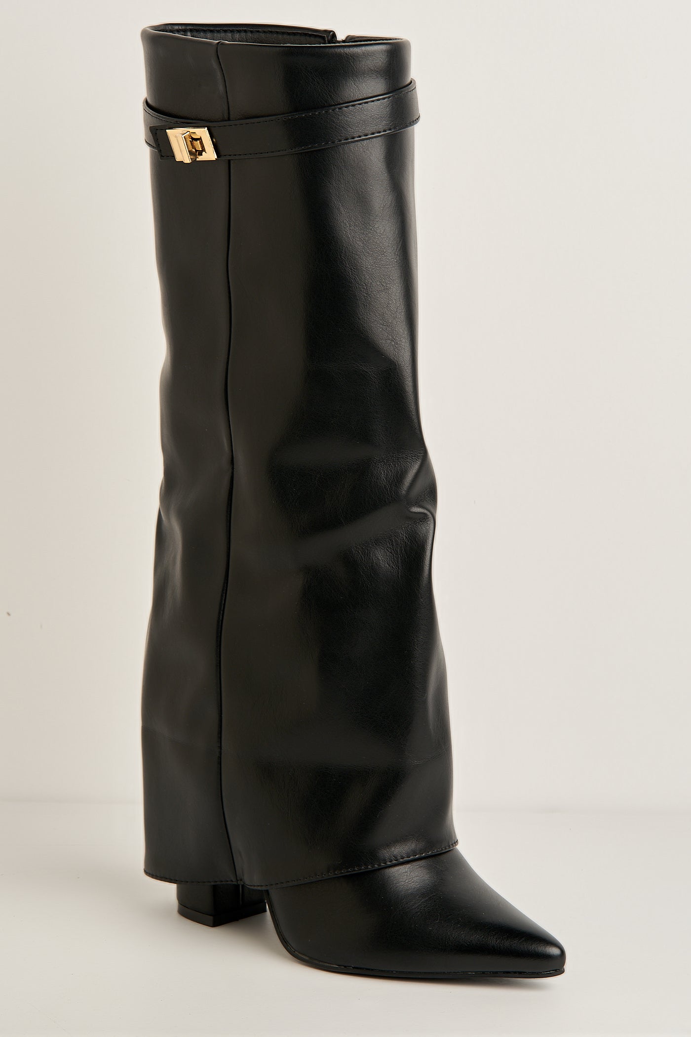 Ayla Block Heel Pointy Toe Gold Trim Buckle Collar Covered Calfboots In Black Matt BAILEYS14-BLKMT