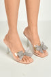 Kaya Diamante Bow Detail Perspex Mules In Nude by Miss Diva