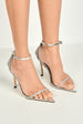 Vela Pointy Toe 3 Diamante Strap Heeled Sandals In Silver by Miss Diva