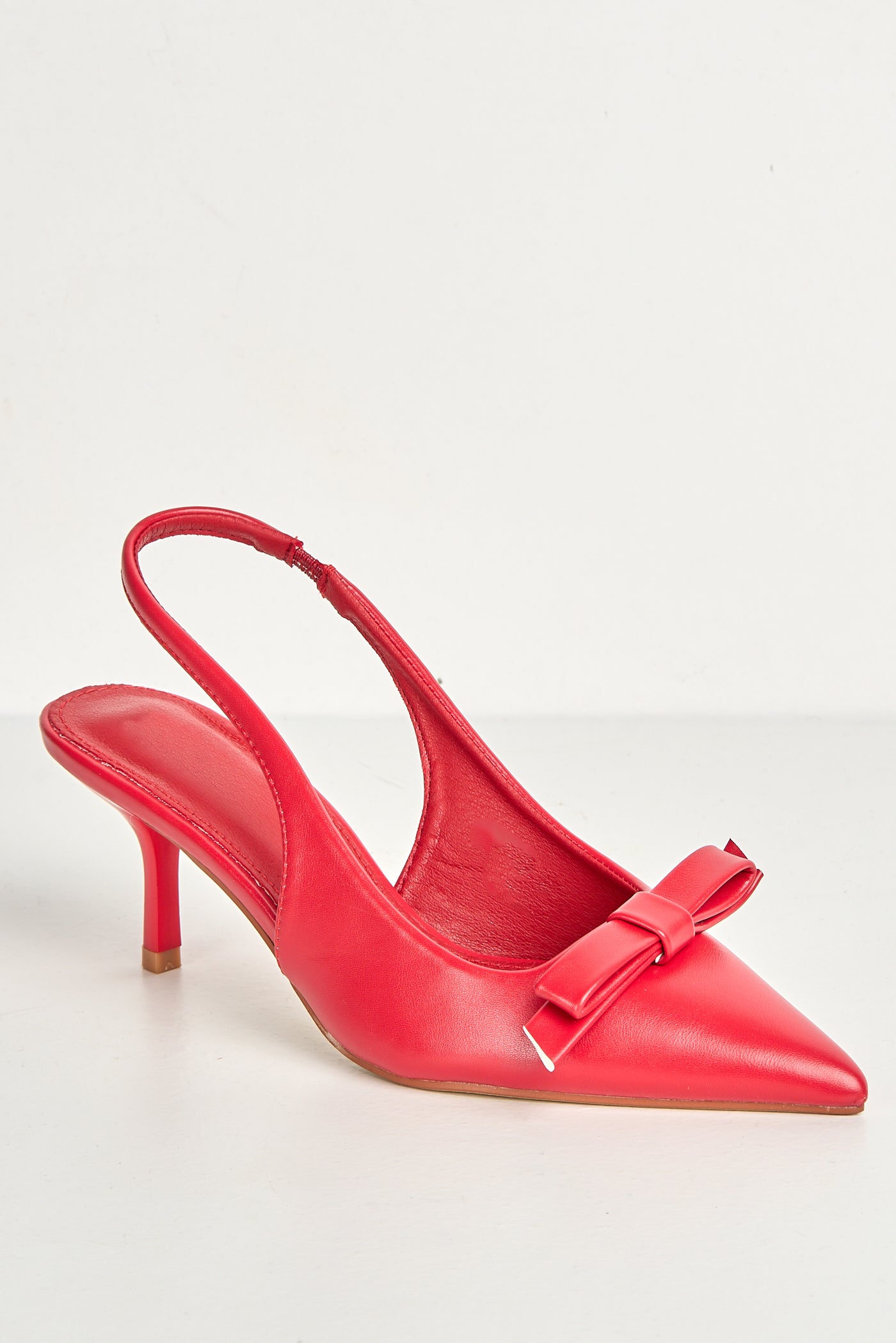 Cheri Bow Detail Kitten Heel Slingback Court Shoes In Red SQC-167-RED