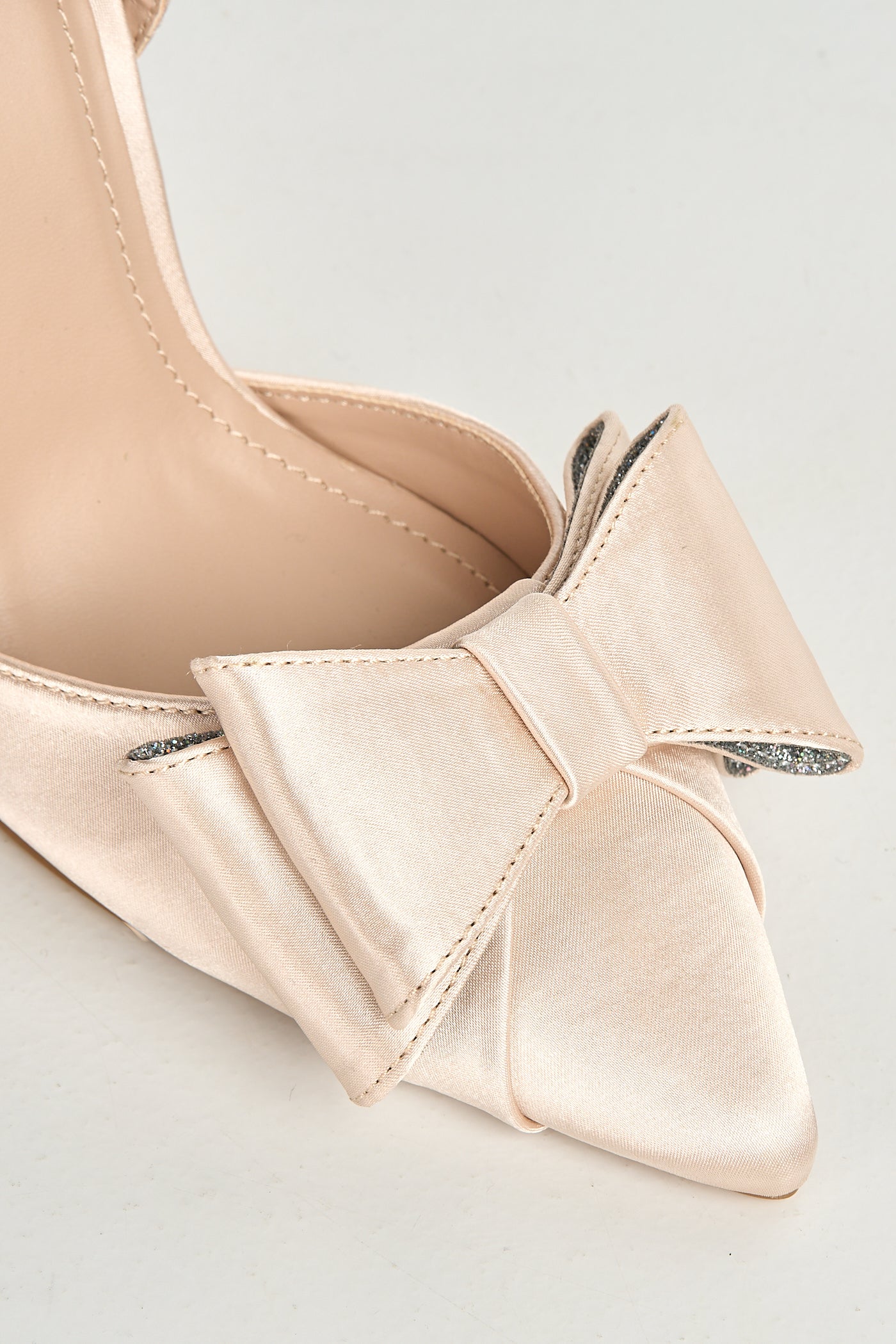 Salwa Pointy Toe Bow Slingback Court Shoes In Champagne Satin FURY1-CHAMPST