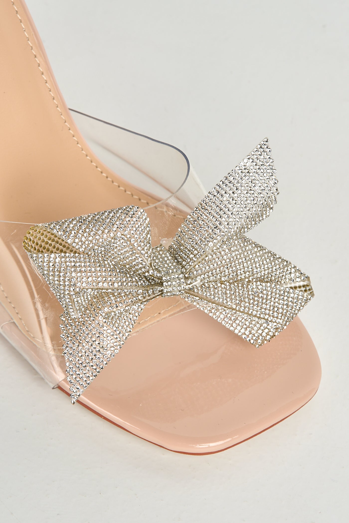 Kaya Diamante Bow Detail Perspex Mules In Nude SQC-148-NUD