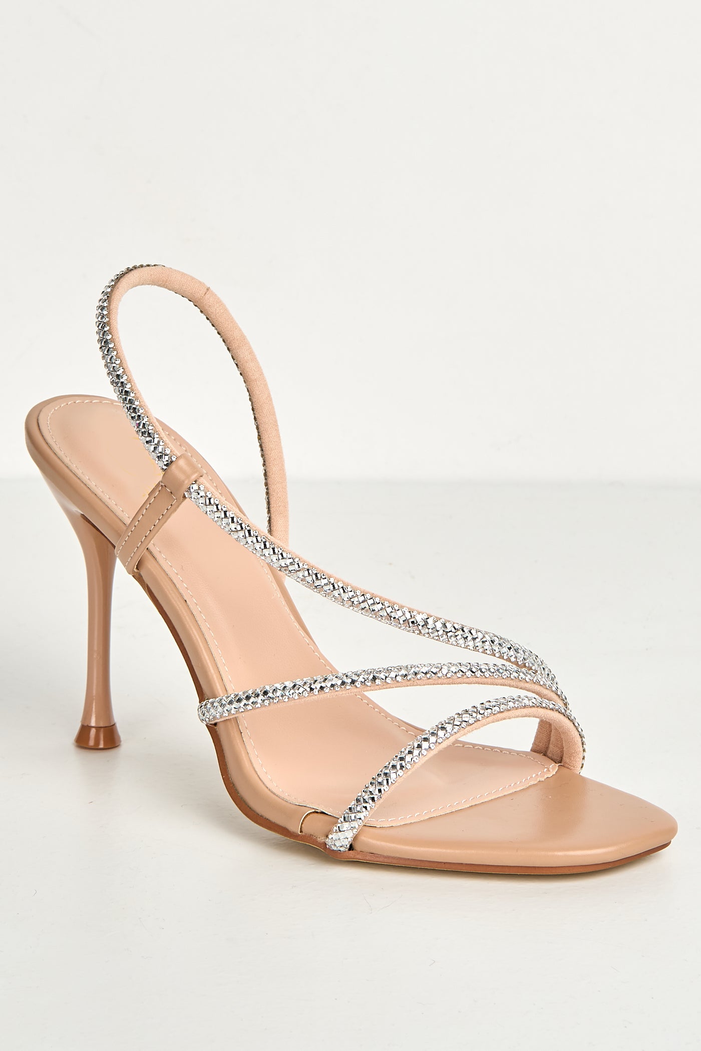 Val 3 Diamante Band Stiletto Heeled Sandals In Nude SQC-153-NUD