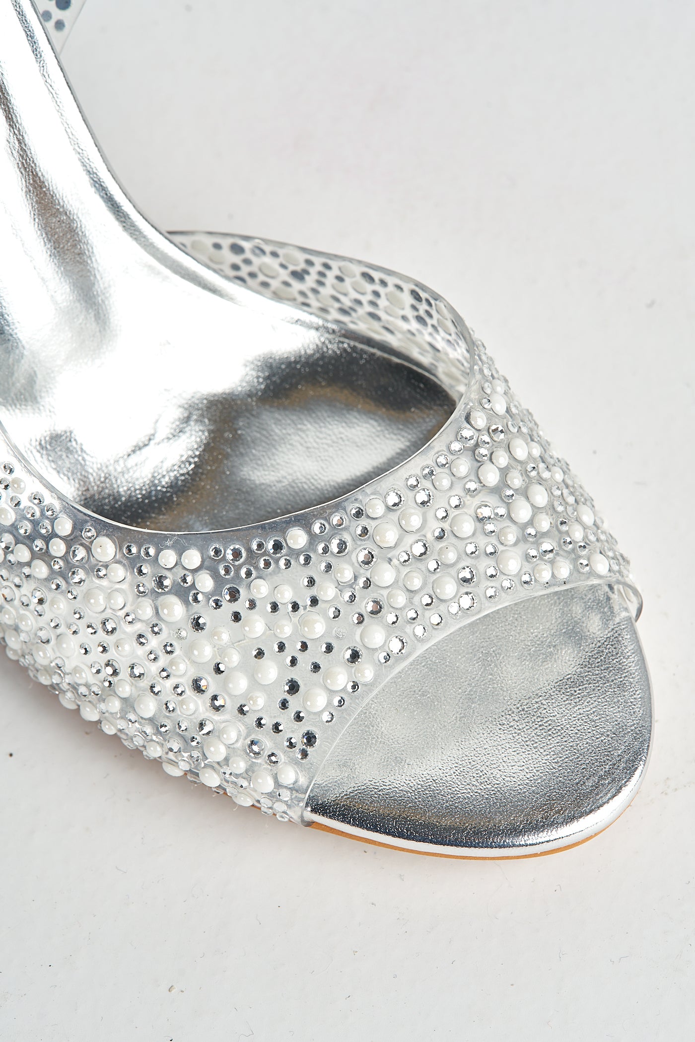 Eliana Diamante & Pearl Encrusted Slingback Heeled Sandals In Silver DYD2005-22-SVR