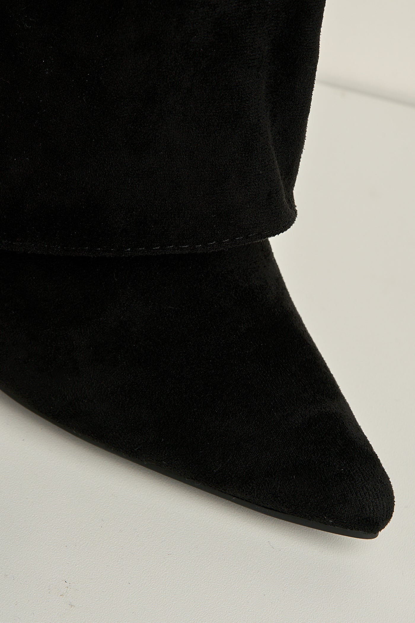 Ayla Block Heel Pointy Toe Gold Trim Buckle Collar Covered Calfboots In Black Suede BAILEYS14-BLKSU