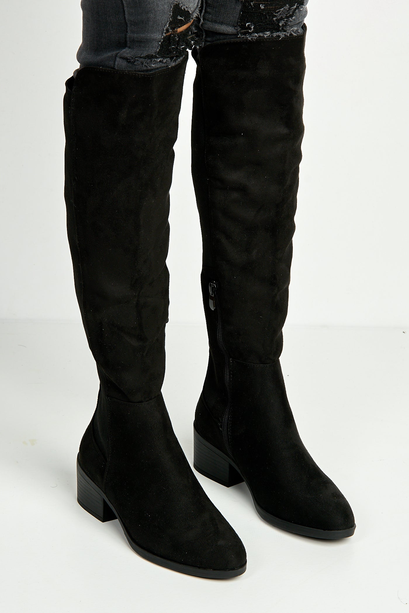 Lira Elastic Back Gusset Low Heel Calf Boots In Black Suede BELLINI1-BLKSU