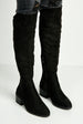 Lira Elastic Back Gusset Low Heel Calf Boots In Black Suede by Miss Diva