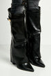 Ayla Block Heel Pointy Toe Gold Trim Buckle Collar Covered Calfboots In Black Matt by Miss Diva