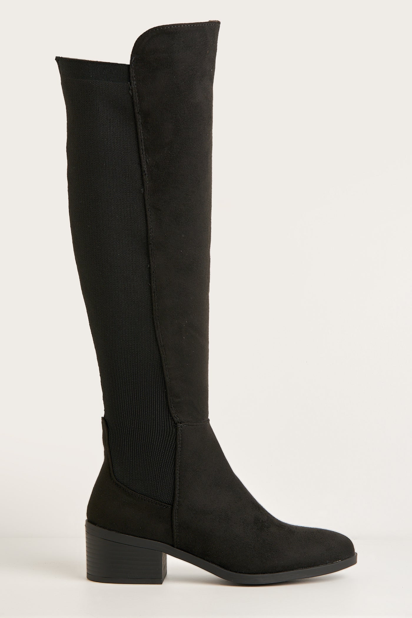 Lira Elastic Back Gusset Low Heel Calf Boots In Black Suede BELLINI1-BLKSU