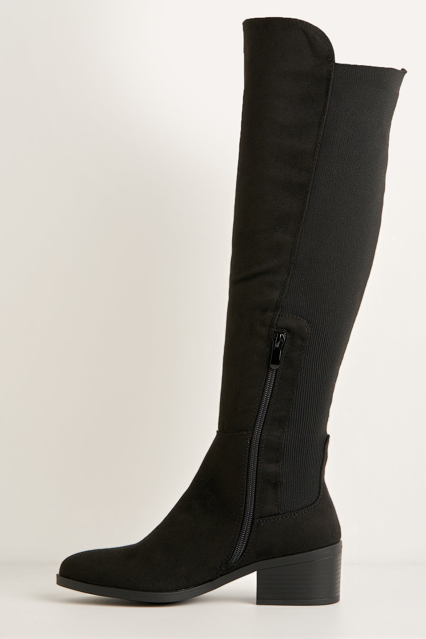 Lira Elastic Back Gusset Low Heel Calf Boots In Black Suede BELLINI1-BLKSU